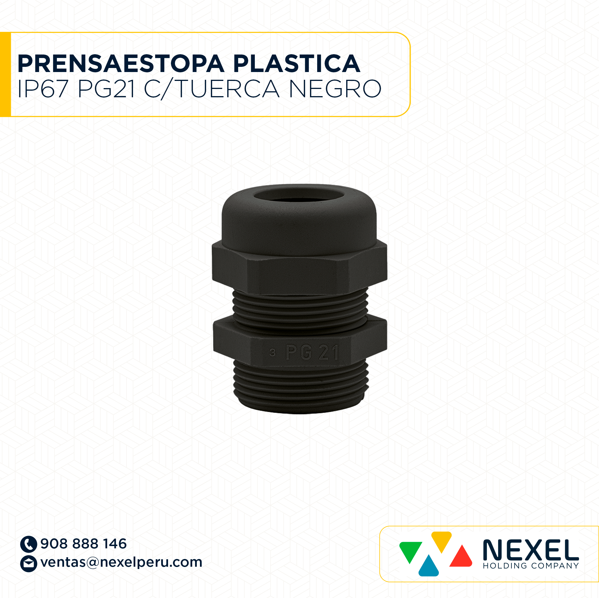 PRENSAESTOPA PLASTICA IP67 PG21 C/TUERCA NEGRO STANDARD