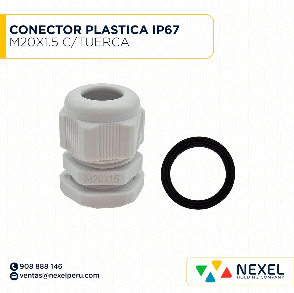 CONECTOR PLASTICA IP67 M20X1.5 C/TUERCA STANDARD
