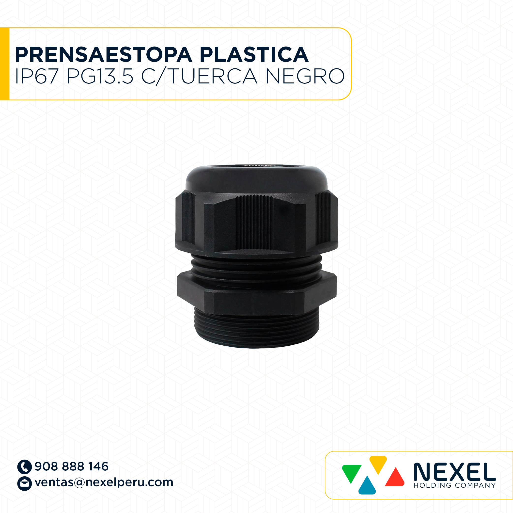 PRENSAESTOPA PLASTICA IP67 PG13.5 C/TUERCA NEGRO STANDARD