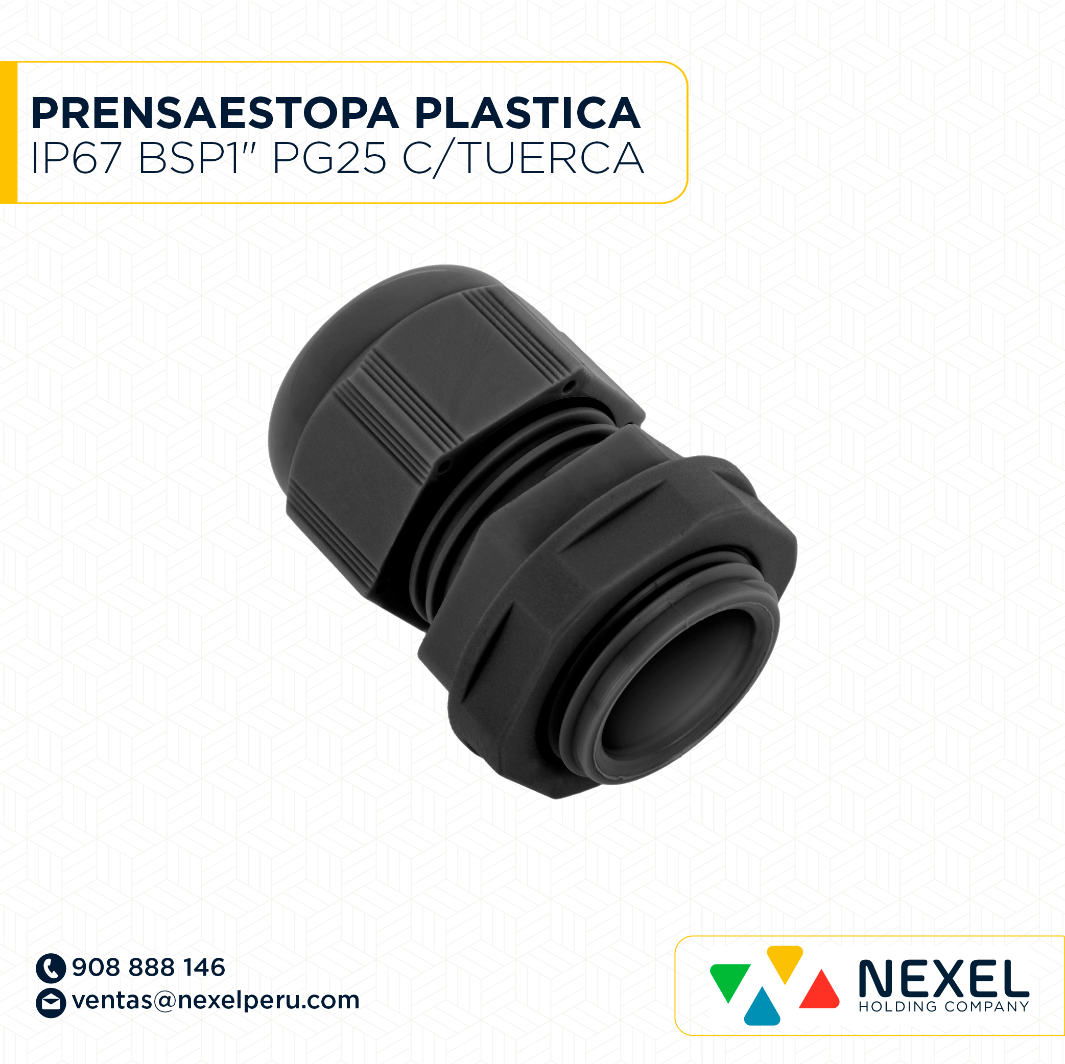 PRENSAESTOPA PLASTICA IP67 BSP1" (PG25) (NPT) C/TUERCA NEGRO STANDARD