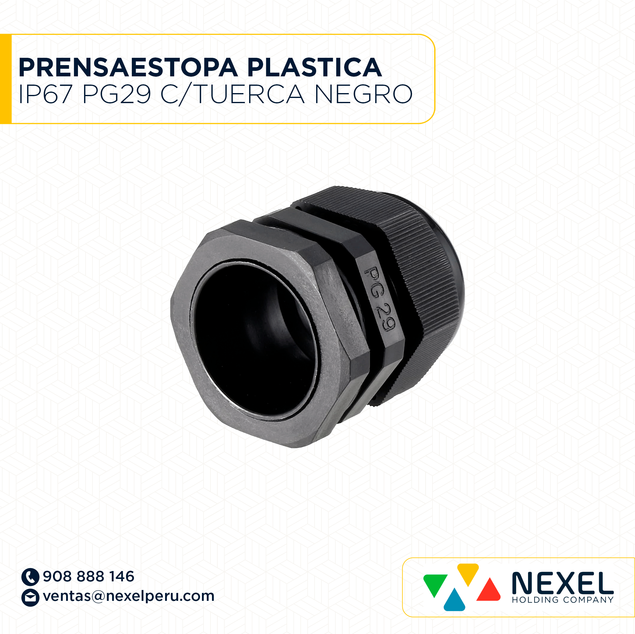 PRENSAESTOPA PLASTICA IP67 PG29 C/TUERCA NEGRO STANDARD