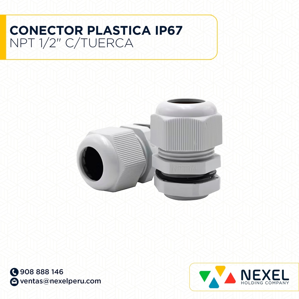 CONECTOR PLASTICA IP67 NPT 1/2" C/TUERCA STANDARD