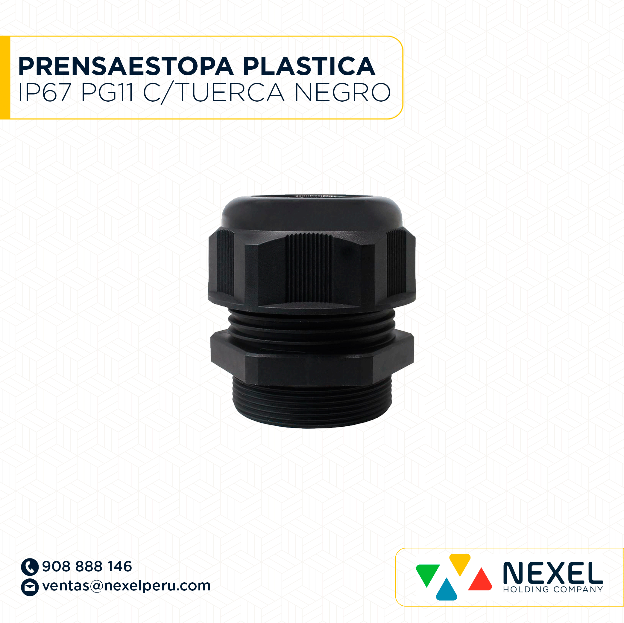 PRENSAESTOPA PLASTICA IP67 PG11 C/TUERCA NEGRO STANDARD