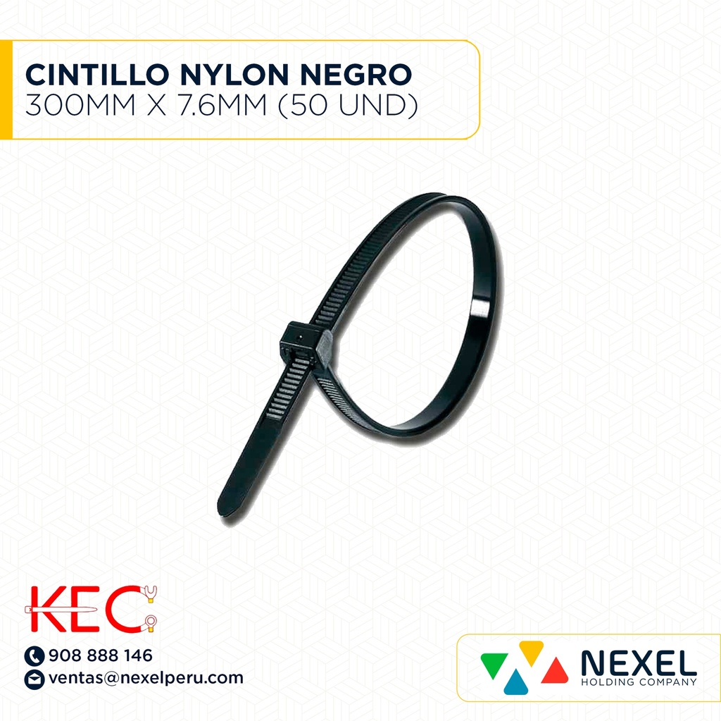CINTILLO NYLON 300MM X 7.6MM (50 UND) NEGRO KEC