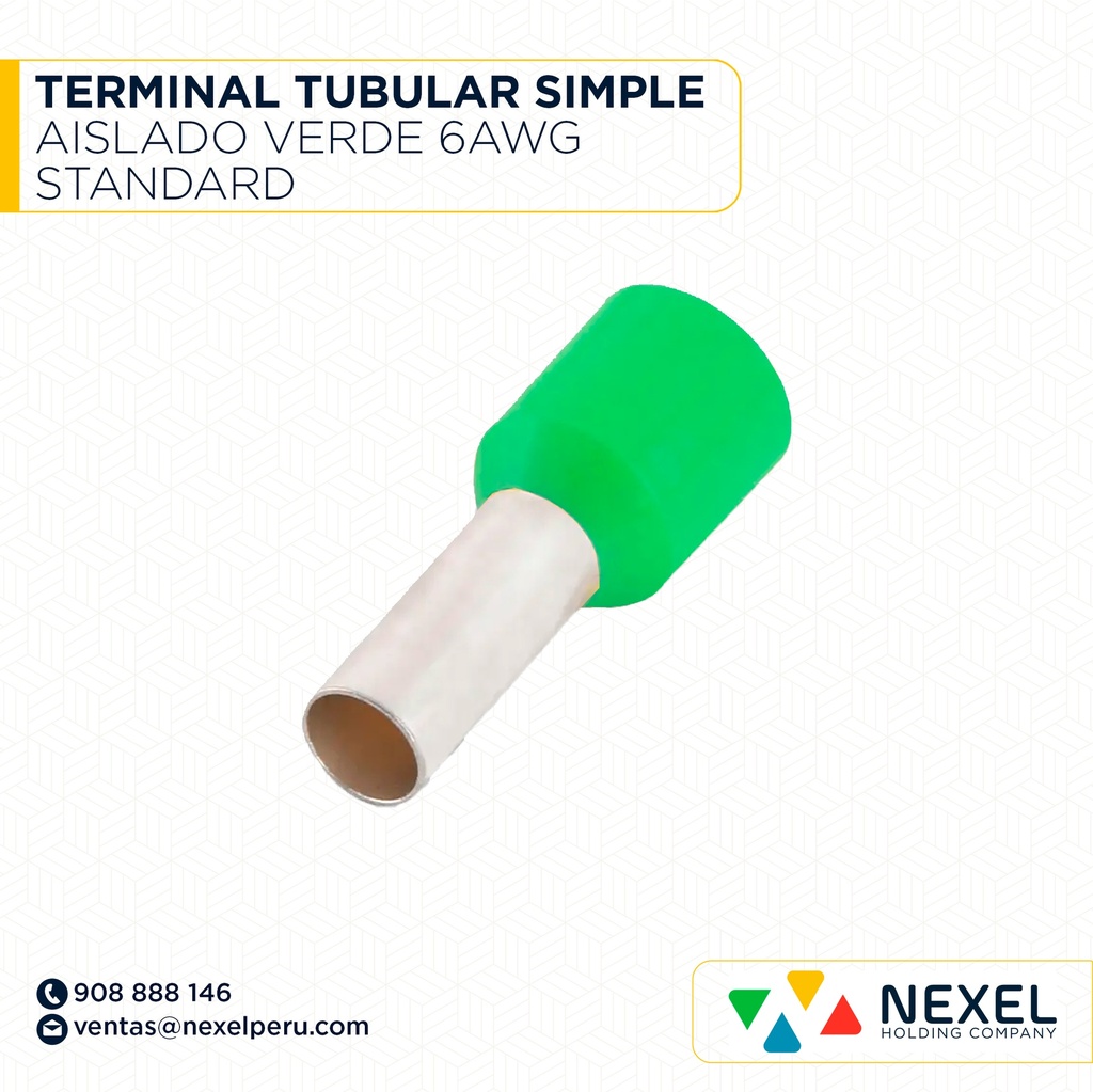 TERMINAL TUBULAR SIMPLE AISLADO VERDE 6AWG STANDARD