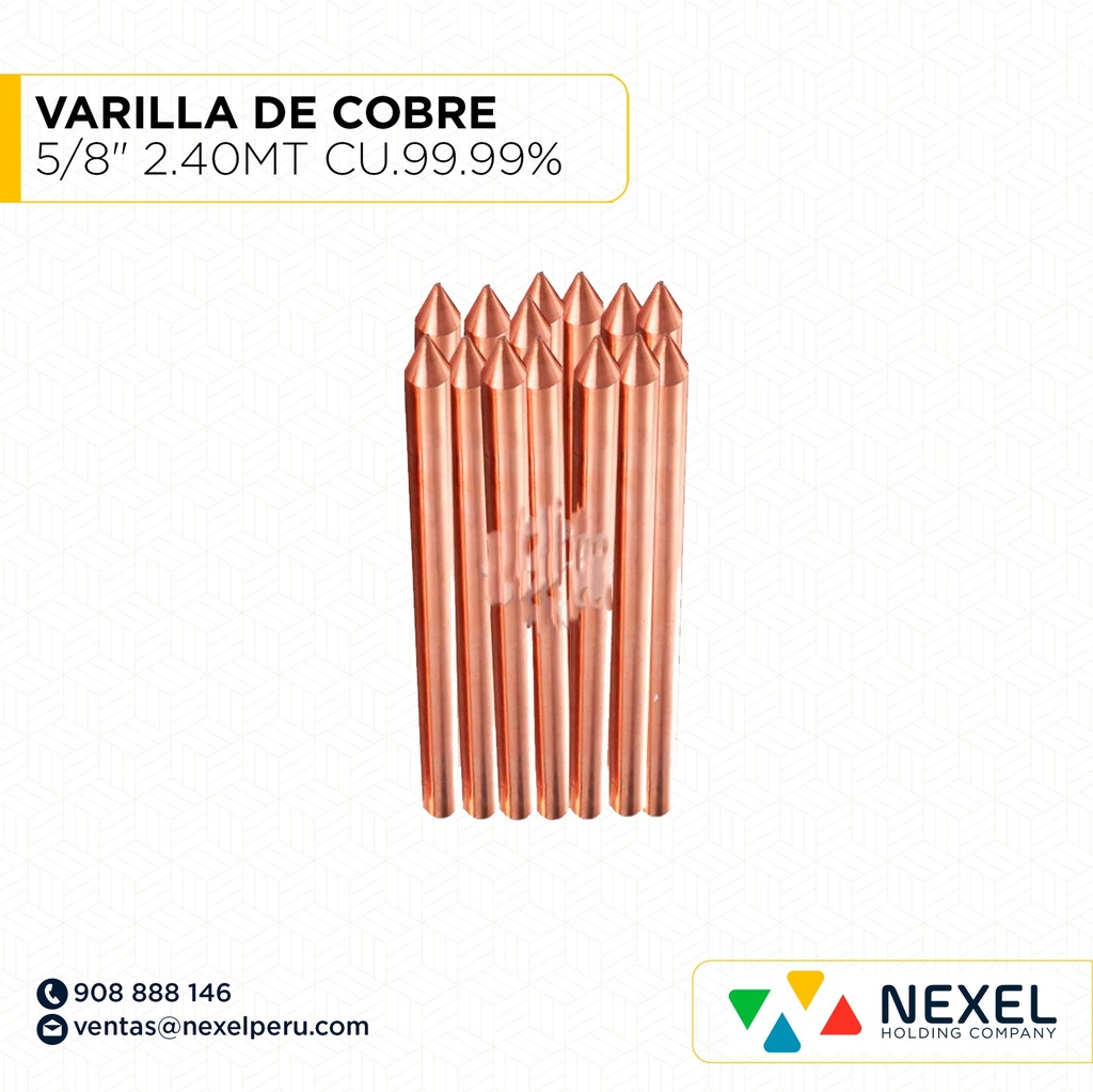VARILLA DE COBRE 5/8" 2.40MT CU.99.99% NACIONAL