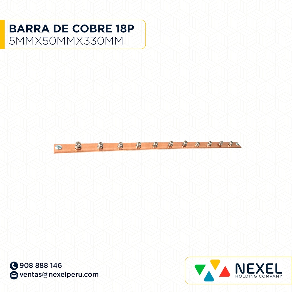 BARRA DE COBRE 5MMX50MMX330MM DE 18 PERNOS S/AISLADOR STANDARD