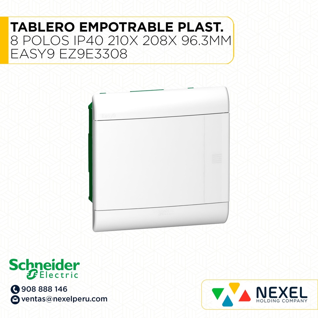 TABLERO EMPOTRABLE PLASTICO 8 POLOS IP40 210X 208X 96.3MM EASY9 EZ9E3308