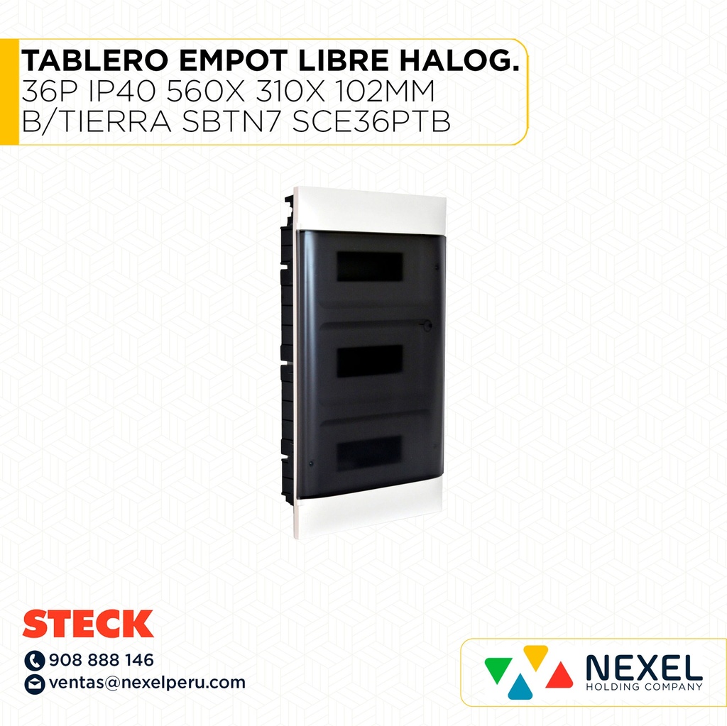 TABLERO EMPOT LIBRE HALOG. 36P IP40 560X 310X 102MM B/TIERRA SBTN7 SCE36PTB STECK