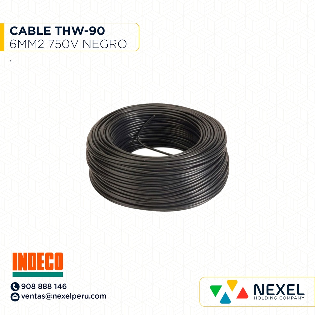 CABLE THW-90 6MM2 450/750V NEGRO INDECO