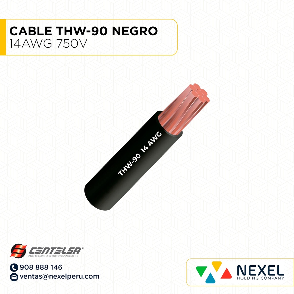 CABLE THW-90 14AWG 750V NEGRO CENTELSA