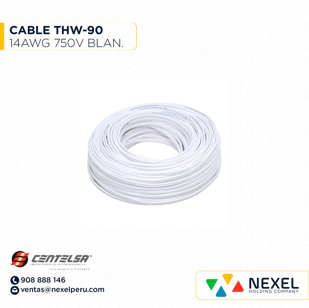 CABLE THW-90 14AWG 750V BLANCO CENTELSA