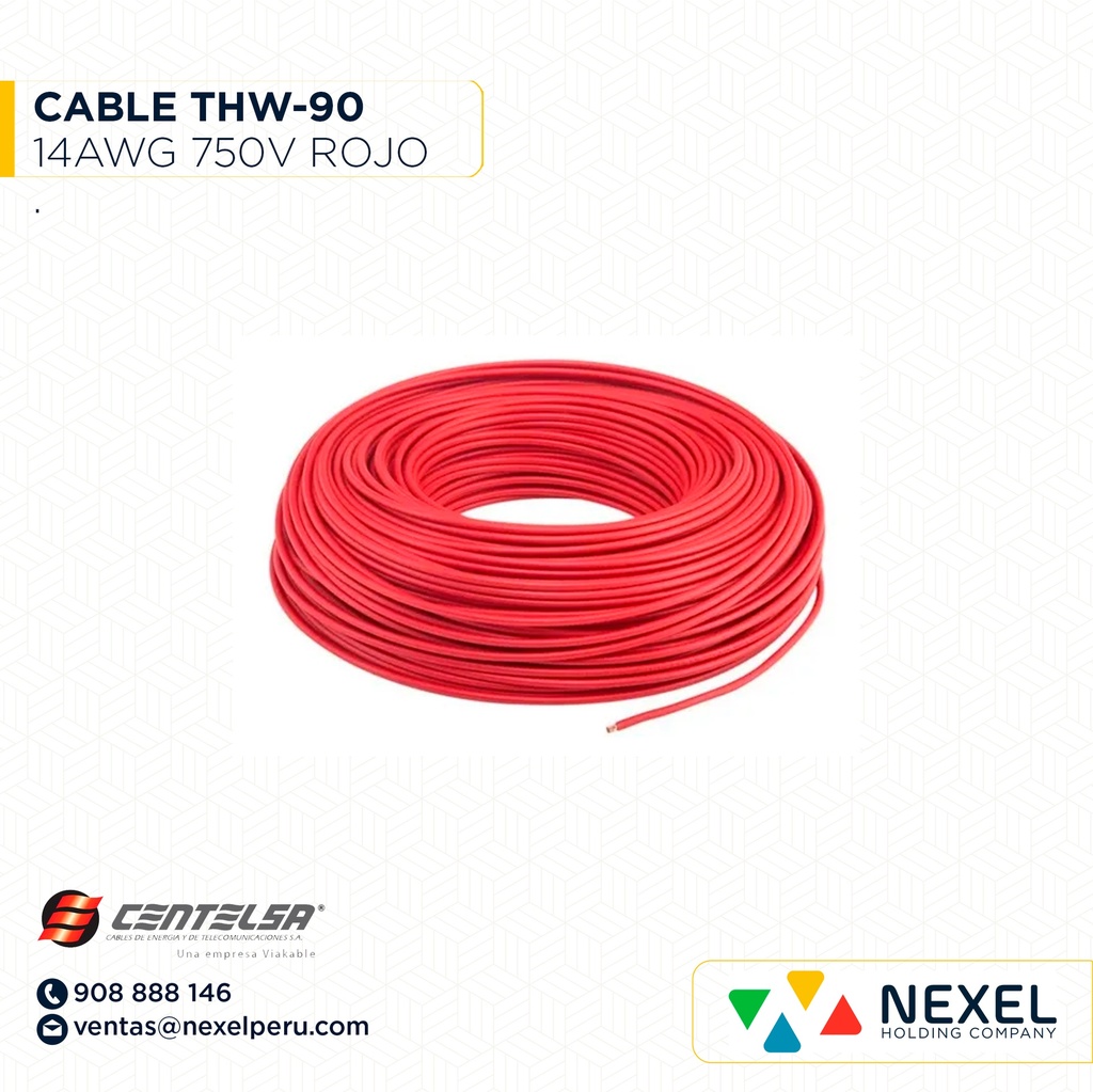 CABLE THW-90 14AWG 750V ROJO CENTELSA