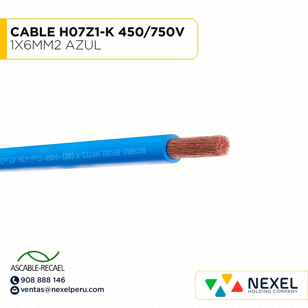 CABLE H07Z1-K 450/750V 1X6MM2 AZUL (RLL X100MTS) ASCABLE