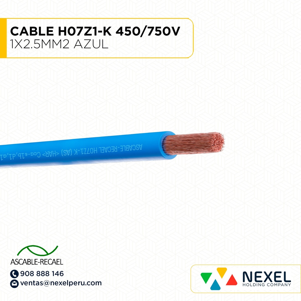 CABLE H07Z1-K 450/750V 1X2.5MM2 AZUL (RLL X100MTS) ASCABLE