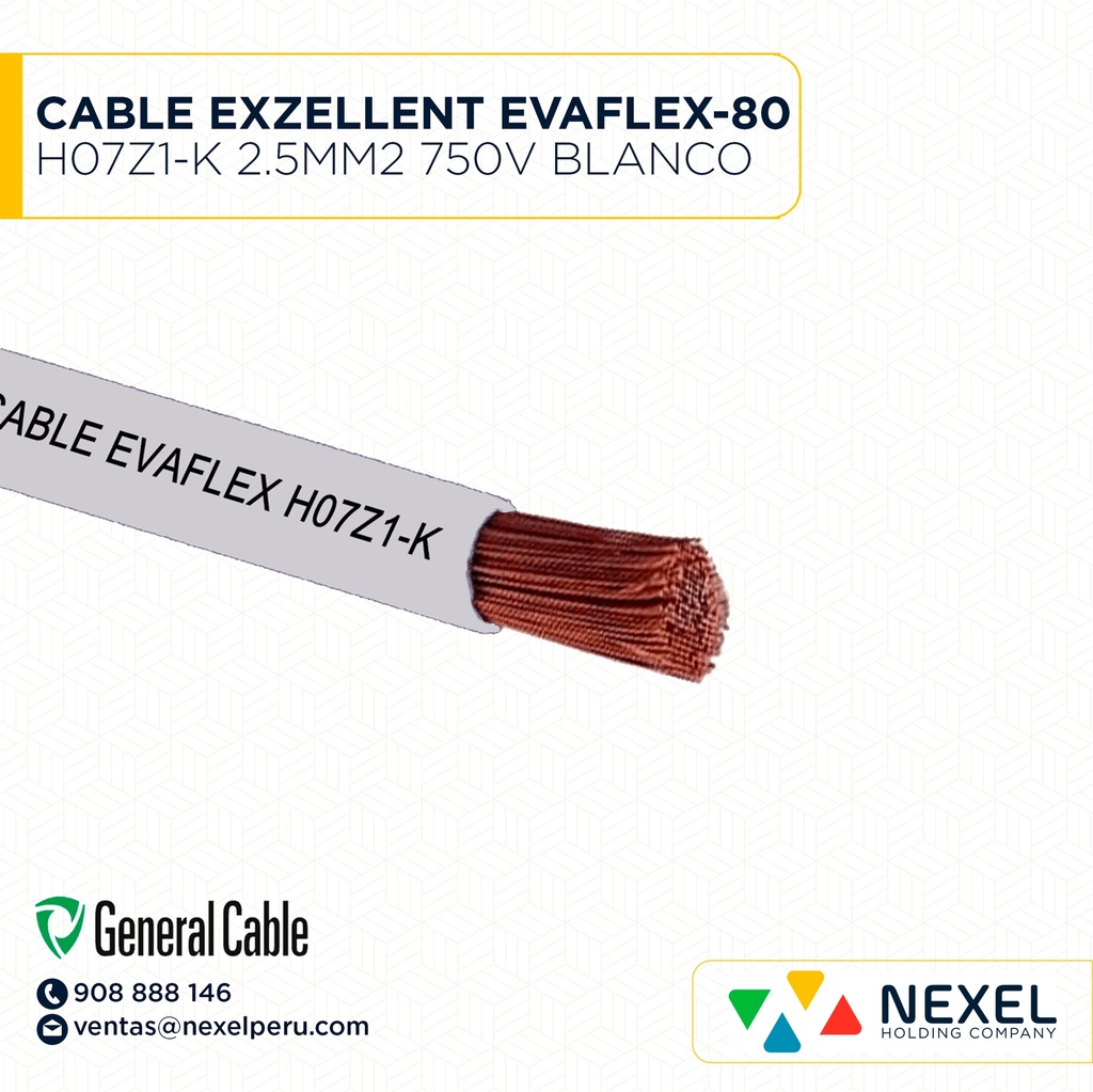 CABLE EXZELLENT EVAFLEX-80 H07Z1-K 2.5MM2 750V BLANCO GENERAL CABLE