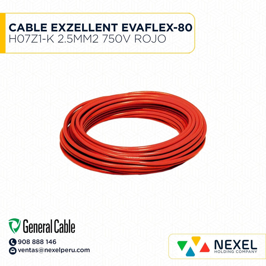 CABLE EXZELLENT EVAFLEX-80 H07Z1-K 2.5MM2 750V ROJO GENERAL CABLE (200 METROS)