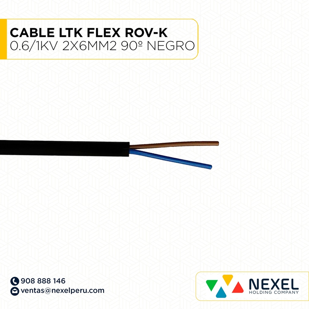 CABLE LTK FLEX ROV-K 0.6/1KV 2X6MM2 90º NEGRO LIQUIDACION NACIONAL