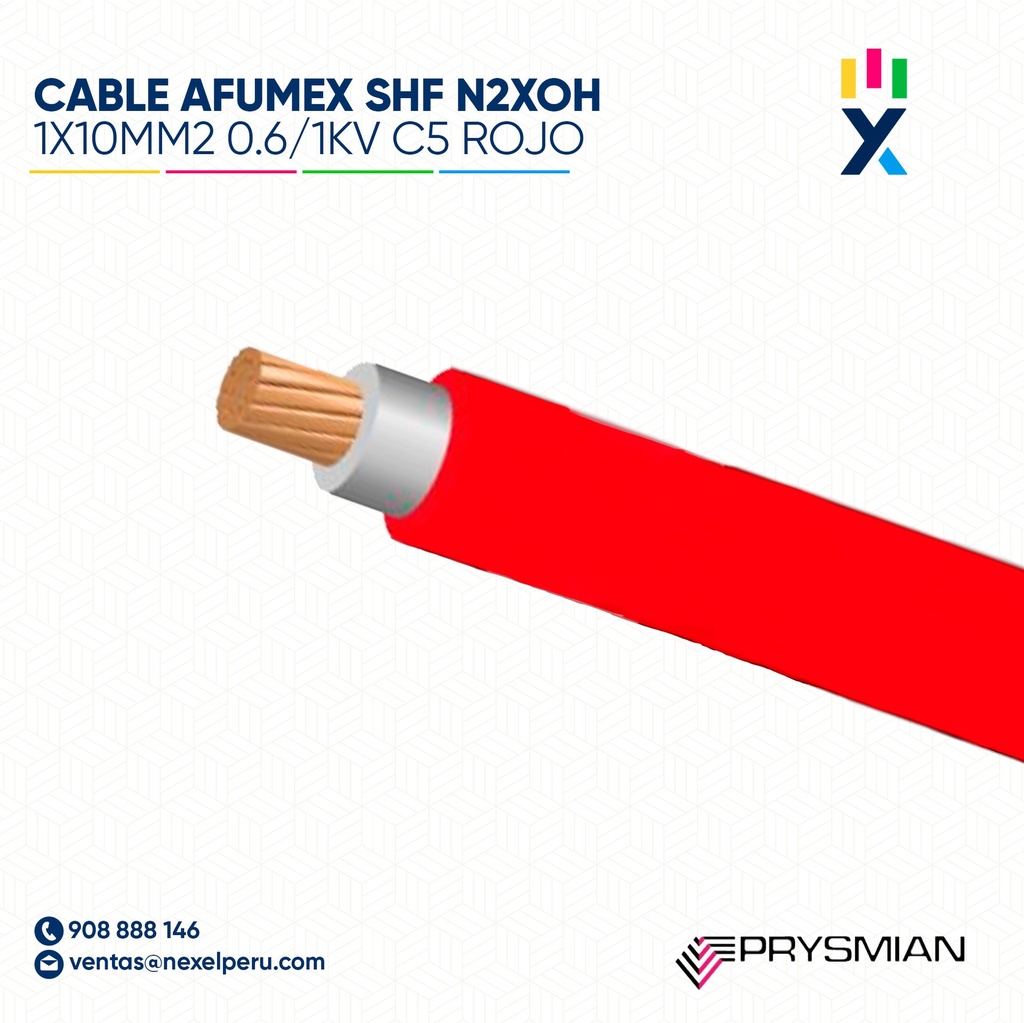 CABLE AFUMEX SHF N2XOH 1X10MM2 0.6/1KV CLASE 5 ROJO PRYSMIAN