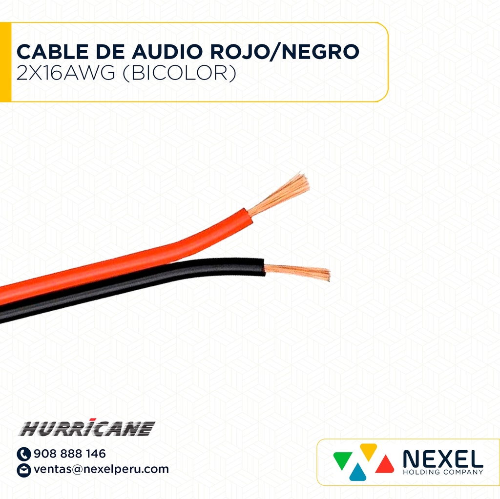 OUT- CABLE DE AUDIO 2X16AWG ROJO/NEGRO (BICOLOR) HURRICANE