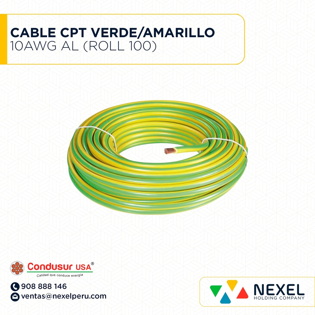 CABLE CPT 10AWG VERDE/AMARILLO (BICOLOR) AL CONDUSUR (ROLL 100)