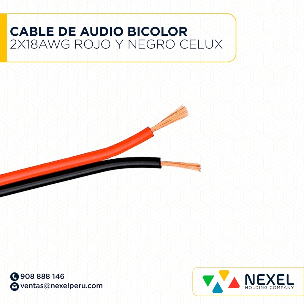 CABLE DE AUDIO 2X18AWG BICOLOR ROJO Y NEGRO CELUX