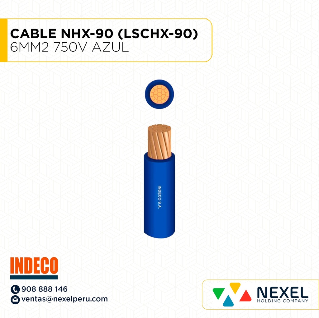 CABLE NHX-90 (LSCHX-90) 6MM2 750V AZUL INDECO