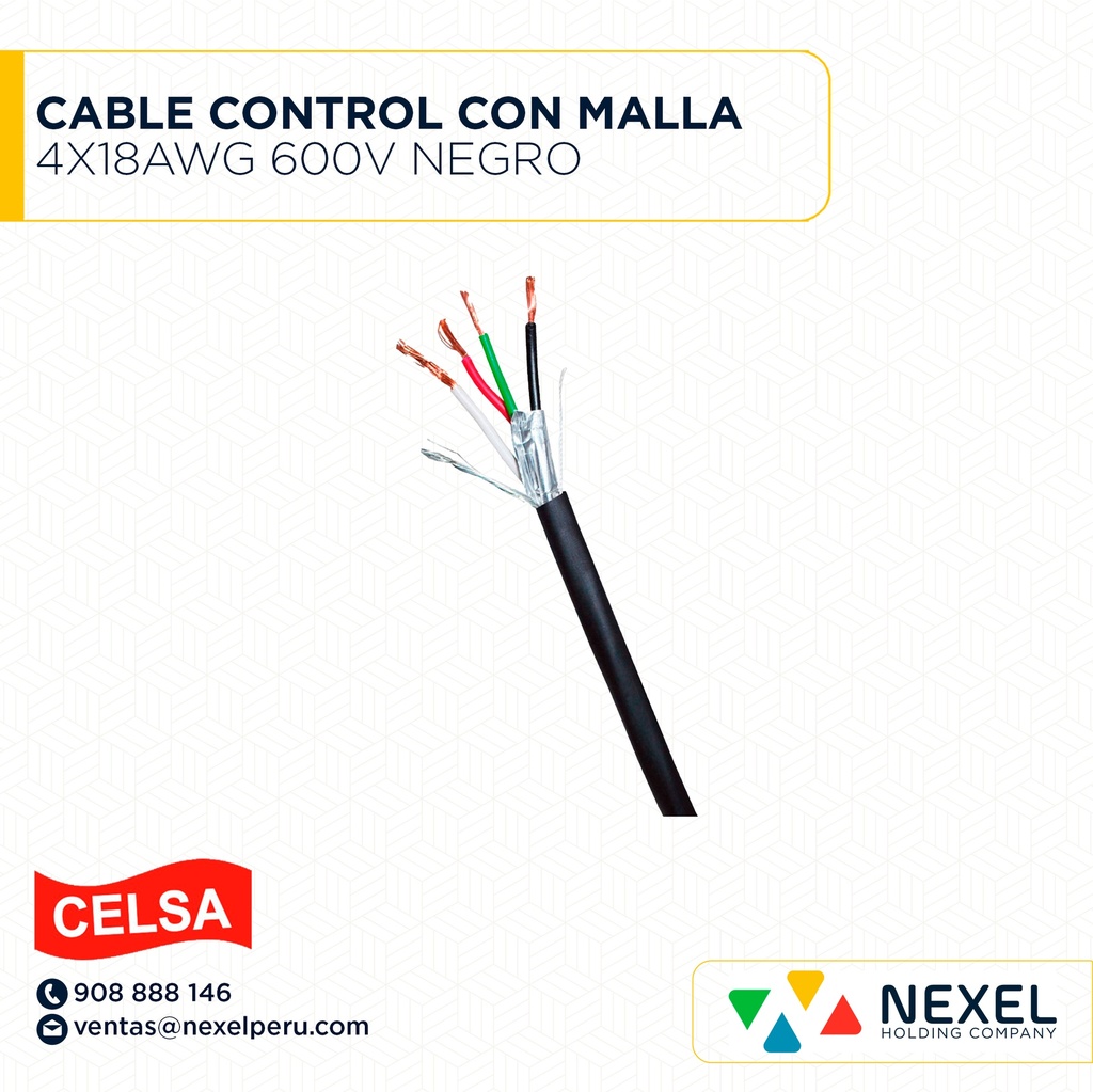 CABLE CONTROL CON MALLA 4X18AWG 600V NEGRO CELSA