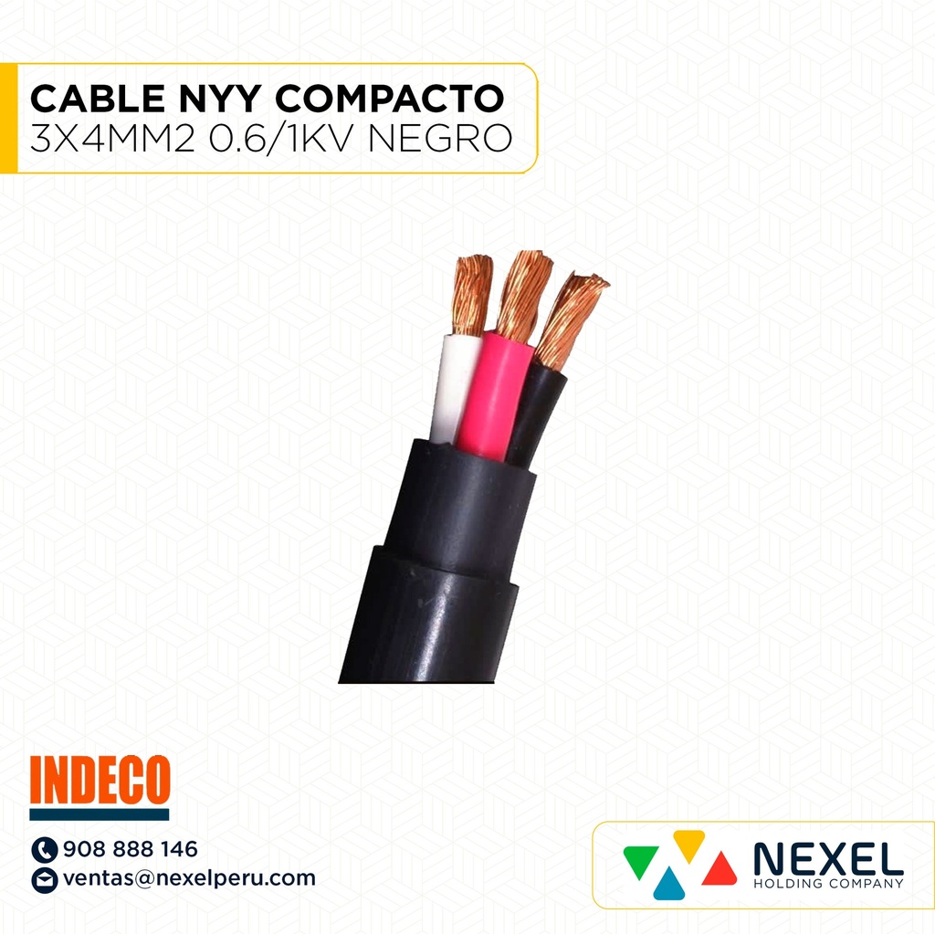CABLE NYY COMPACTO 3X4MM2 0.6/1KV NEGRO INDECO