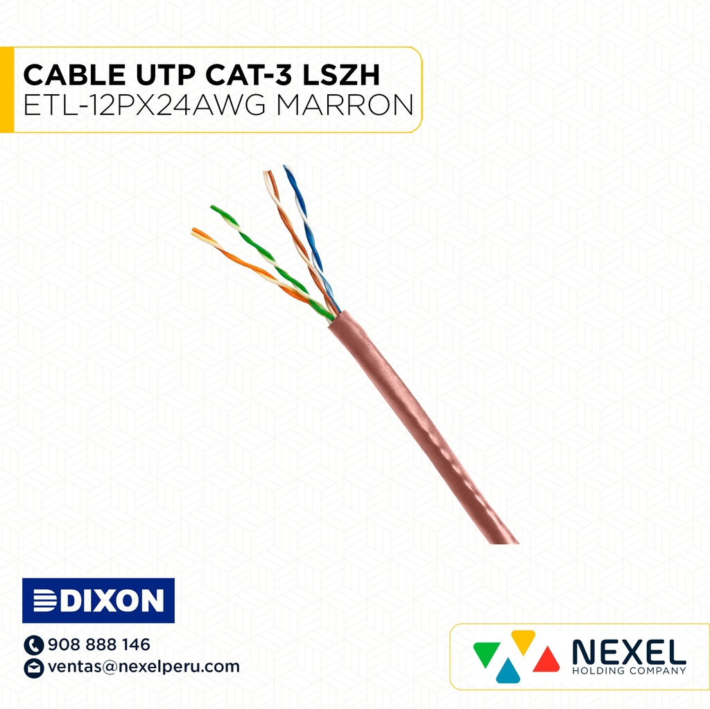 CABLE UTP CAT-3 LSZH ETL-12PX24AWG MARRON DIXON