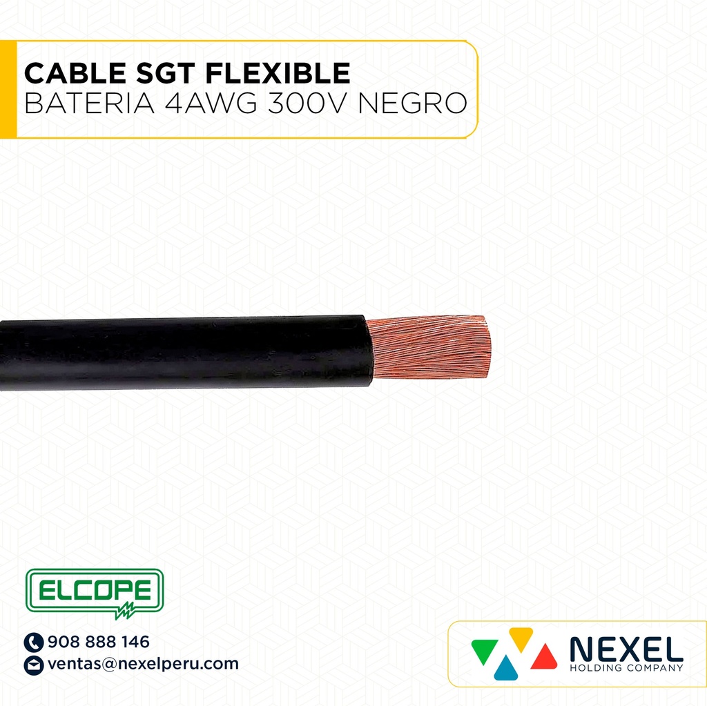 CABLE SGT FLEXIBLE BATERIA 4-AWG 300V NEGRO ELCOPE