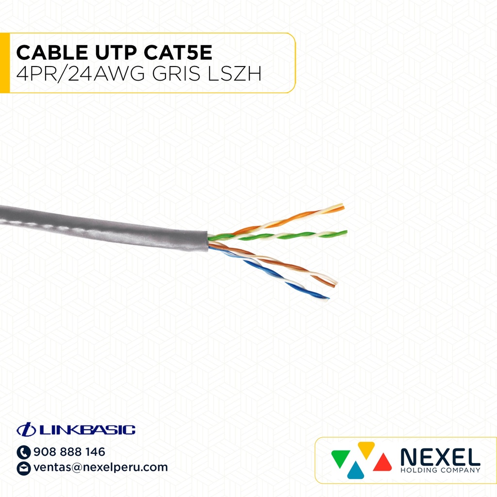 CABLE UTP CAT5E 4PR/24AWG GRIS LSZH LINKBASIC