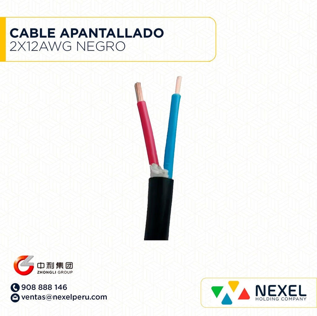 CABLE APANTALLADO 2X12AWG NEGRO ZHONGLI