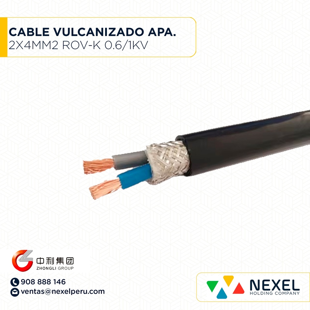 CABLE VULCANIZADO APANTALLADO 2X4MM2 ROV-K 0.6/1KV NEGRO ZHONGLI