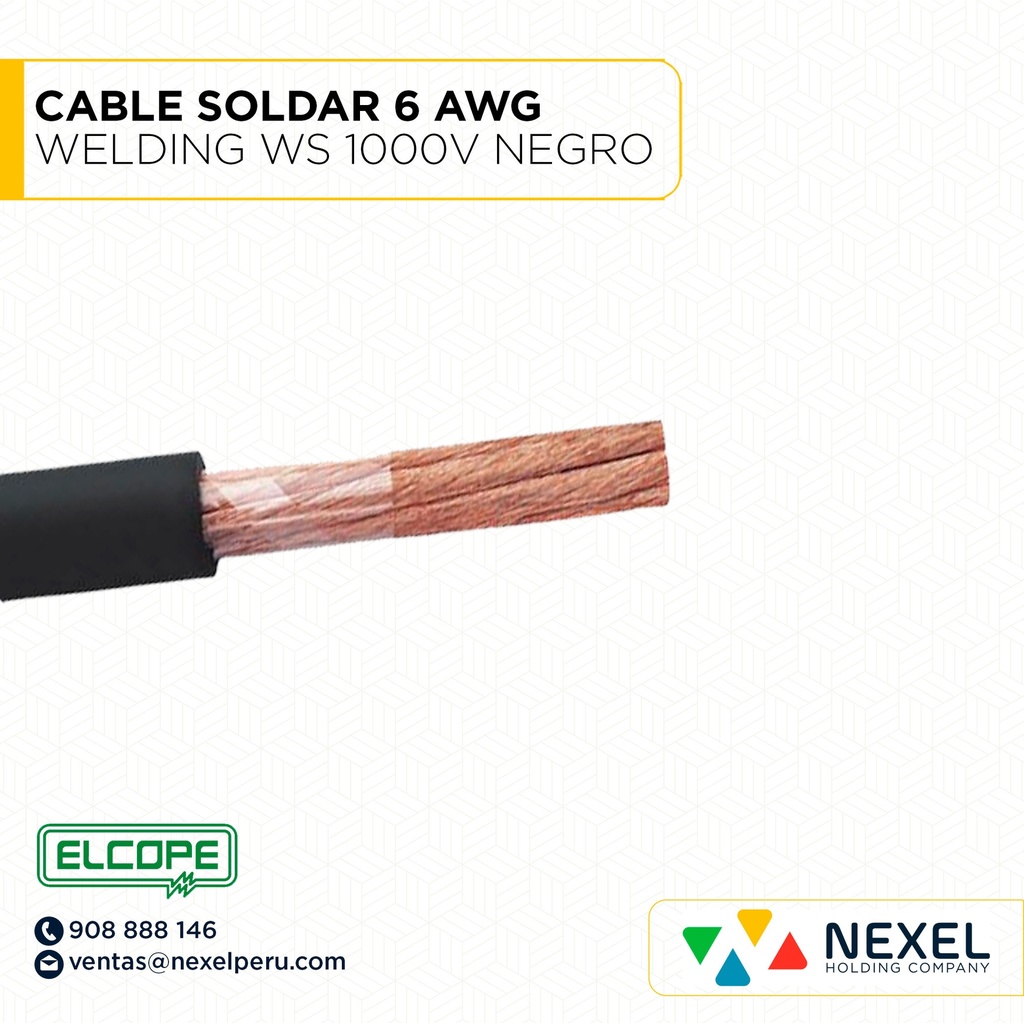 CABLE SOLDAR 6 AWG WELDING WS 1000V NEGRO ELCOPE