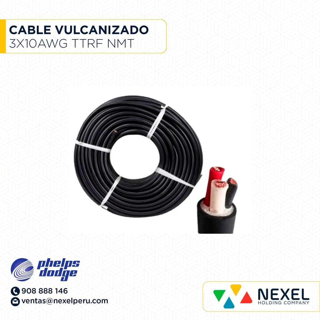 CABLE VULCANIZADO TTRF NMT 3X10AWG NEGRO PHELPS DODGE