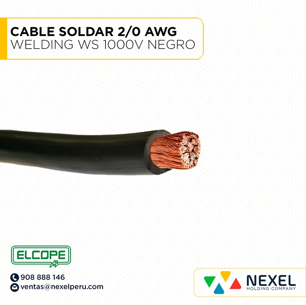 CABLE SOLDAR 2/0 AWG WELDING WS 1000V NEGRO ELCOPE