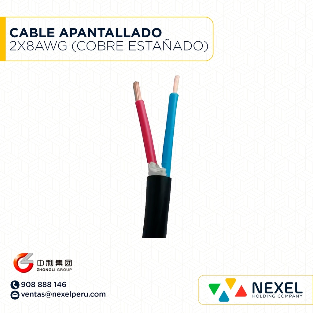 CABLE APANTALLADO 2X8AWG (COBRE ESTAÑADO) ZHONGLI