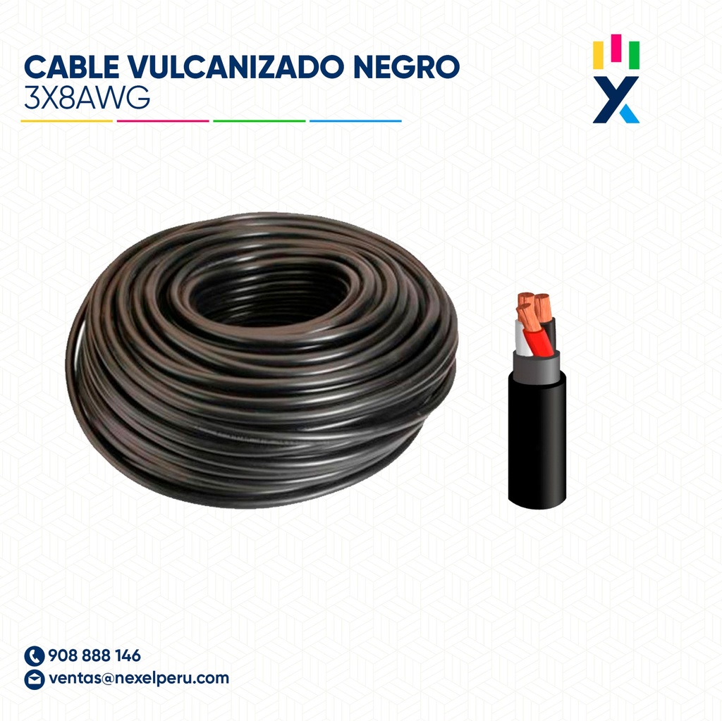 CABLE VULCANIZADO 3X8AWG NEGRO NACIONAL
