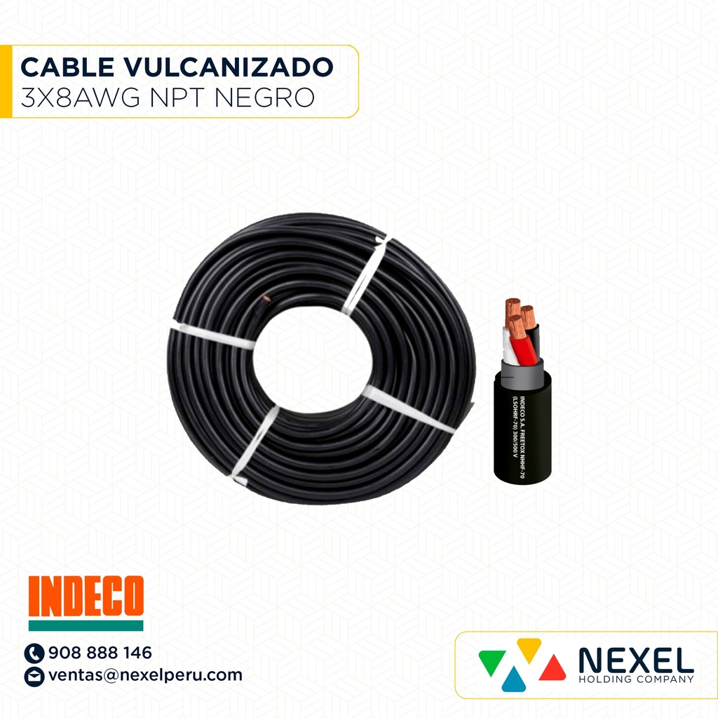 CABLE VULCANIZADO NPT 3X8AWG 1KV NEGRO INDECO