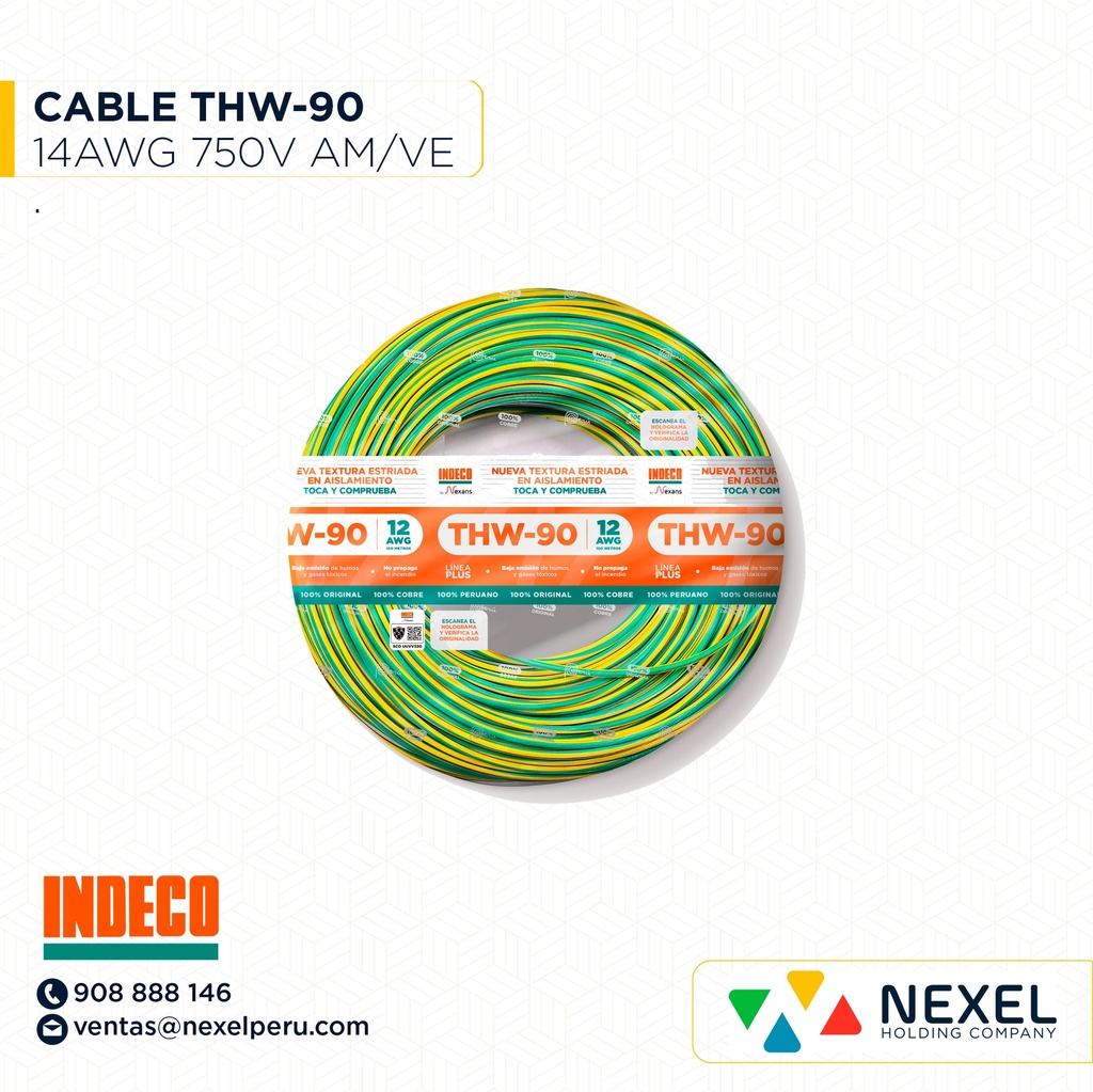 CABLE THW-90 750V 14 AWG AMARILLO INDECO