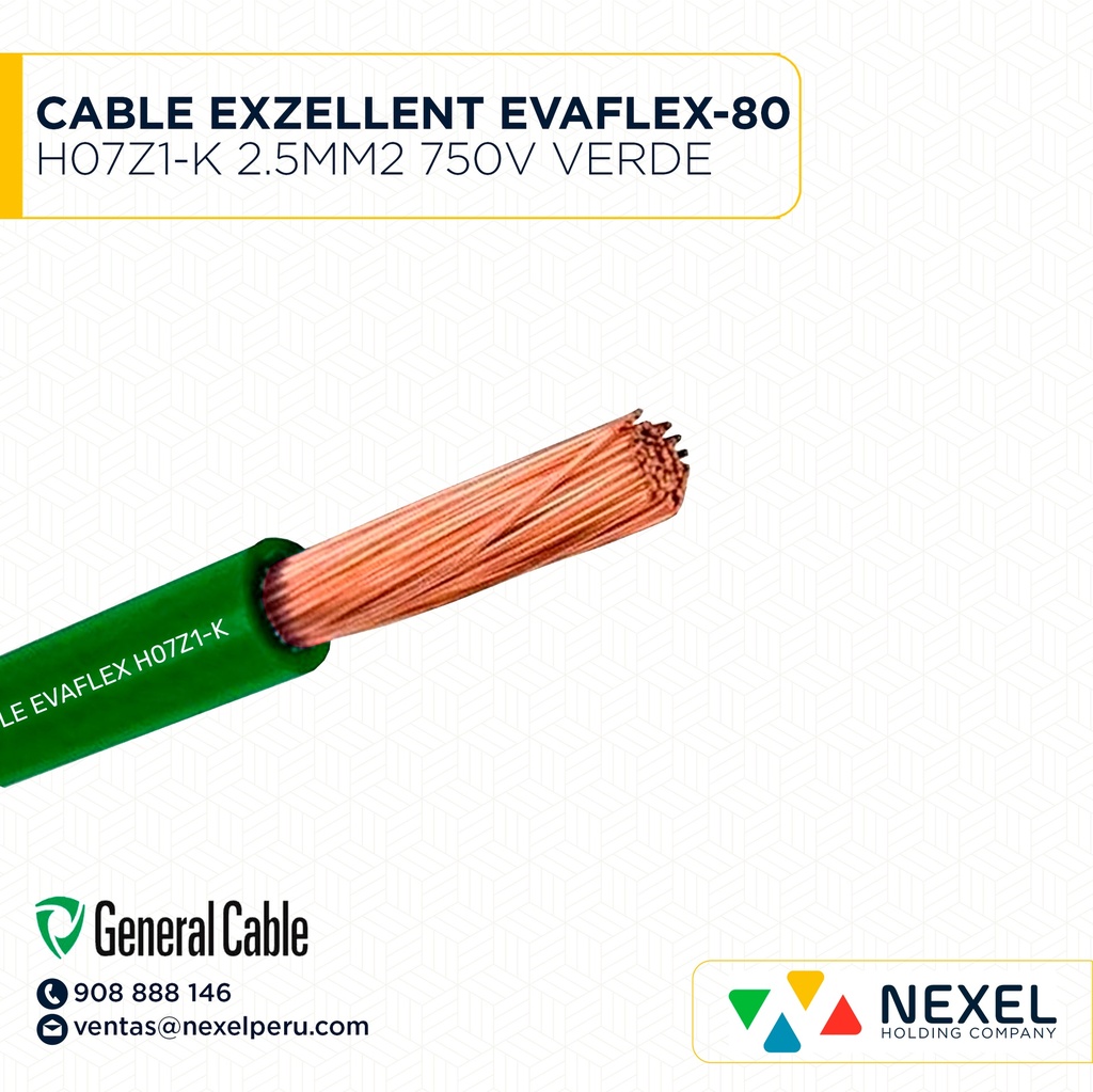 CABLE EXZELLENT EVAFLEX-80 H07Z1-K 2.5MM2 750V VERDE GENERAL CABLE X METRO
