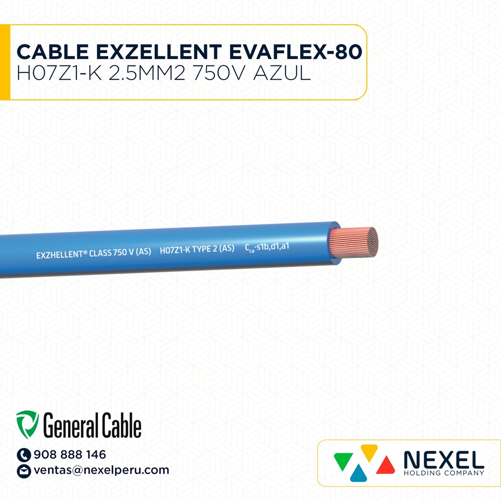 CABLE EXZELLENT EVAFLEX-80 H07Z1-K 2.5MM2 750V AZUL GENERAL CABLE