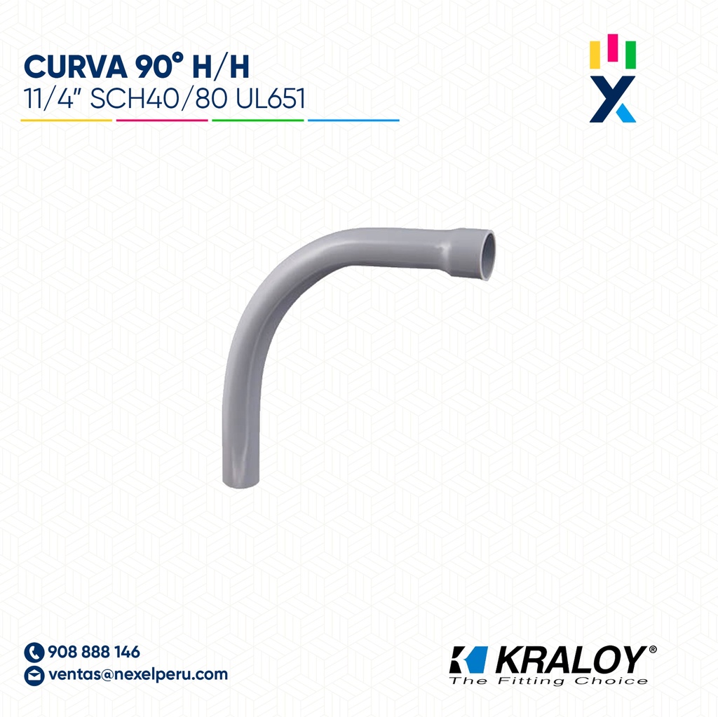 CURVA PVC SCH40 90° HEMBRA/HEMBRA 11/4" (31MM) UL651 KRALOY 