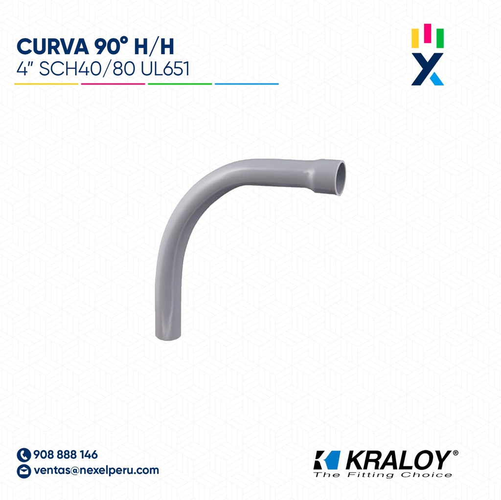CURVA PVC SCH40 90° HEMBRA/HEMBRA 4" (100MM) UL651 KRALOY 