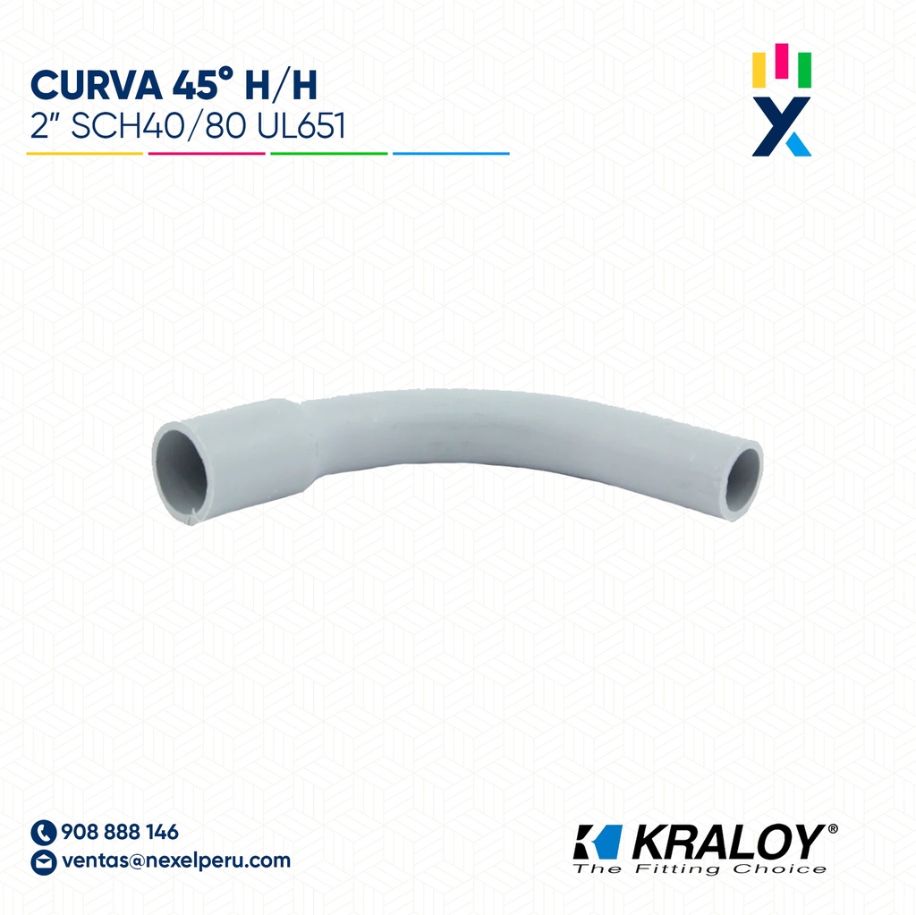 CURVA PVC SCH40 45° HEMBRA/HEMBRA 2" (50MM) UL651 KRALOY