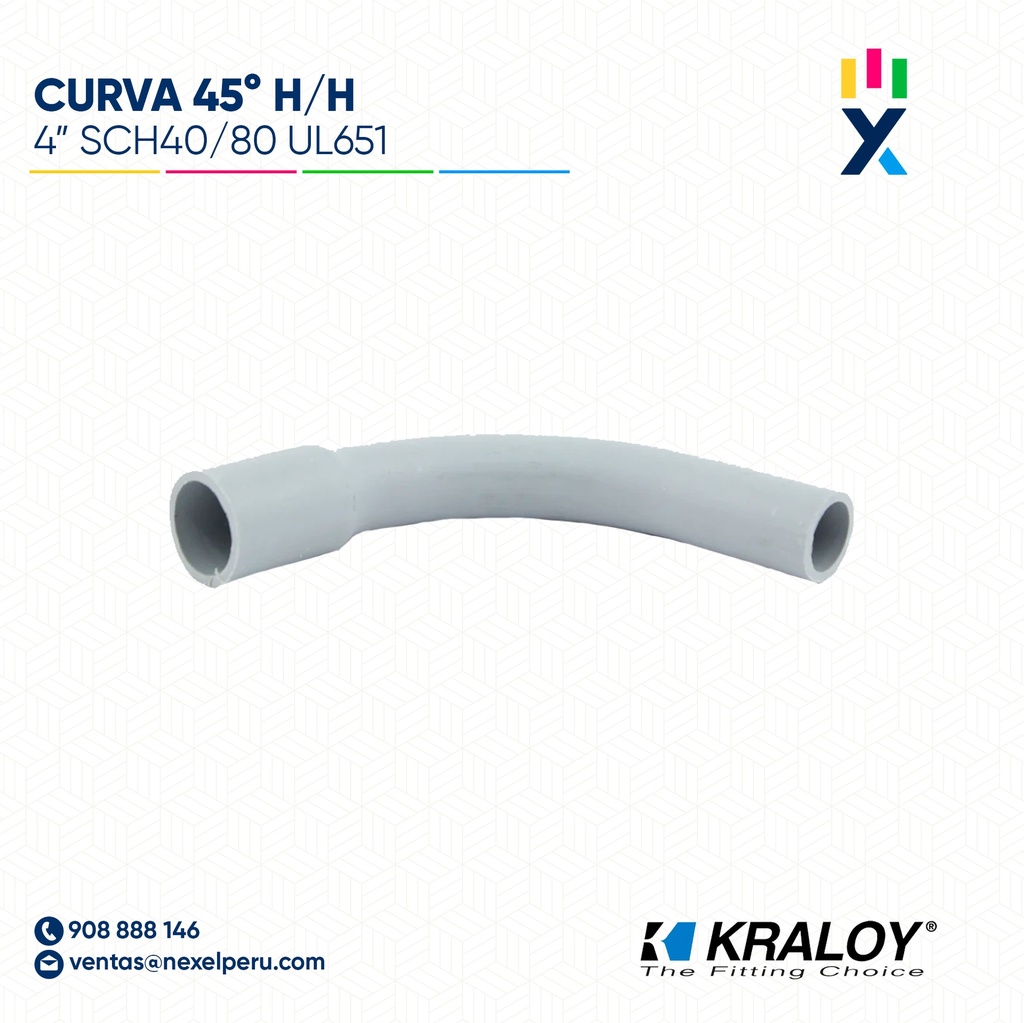 CURVA PVC SCH40 45° HEMBRA/HEMBRA 4" (100MM) UL651 KRALOY