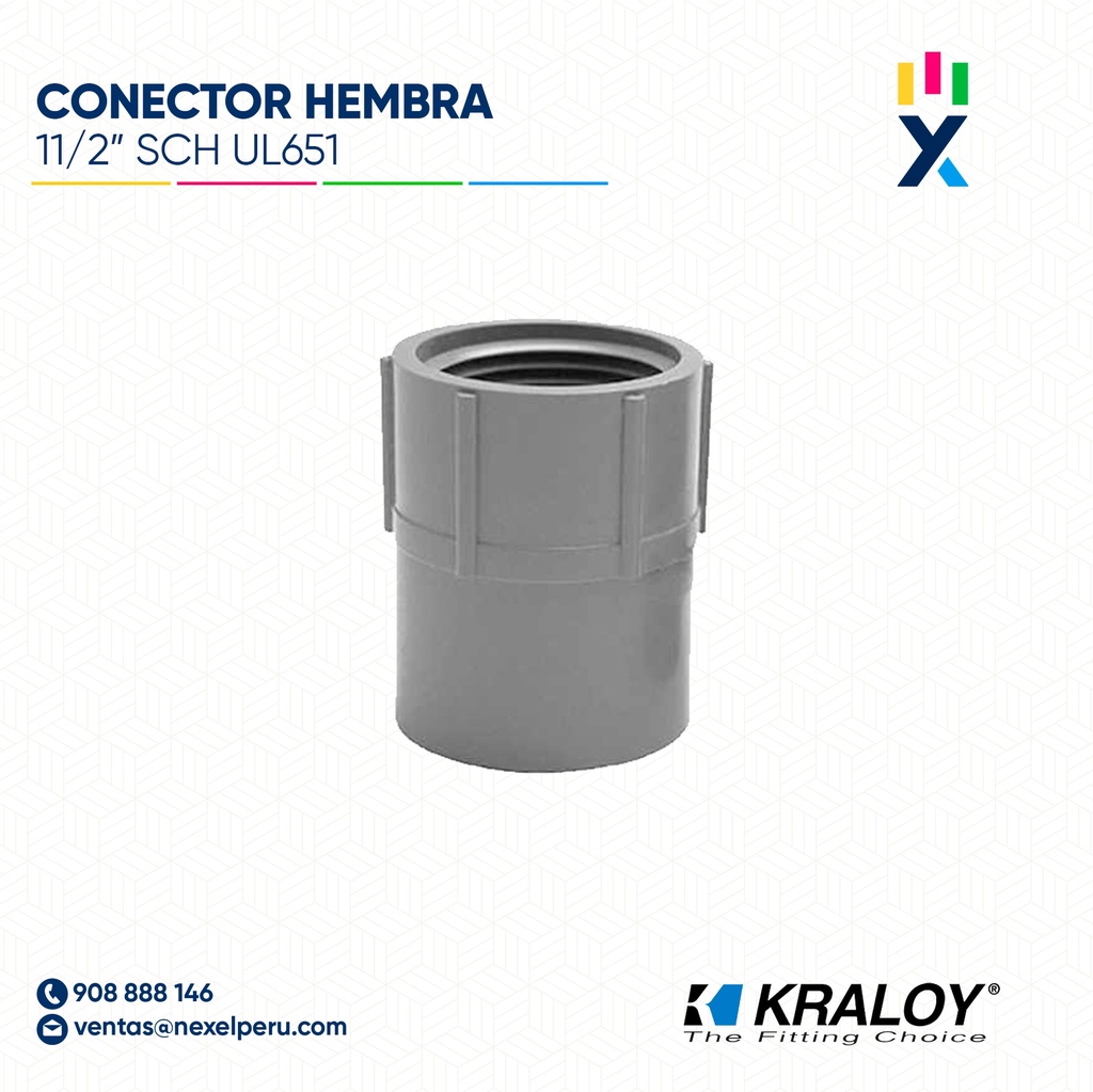 CONECTOR PVC HEMBRA SCH40/80 11/2" (38MM) UL651 KRALOY