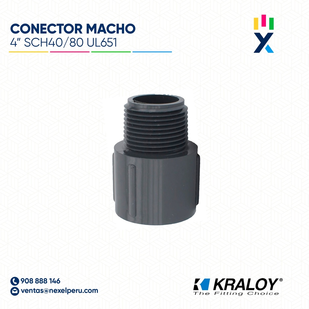 CONECTOR PVC MACHO SCH40/80 4" (100MM) UL651 KRALOY