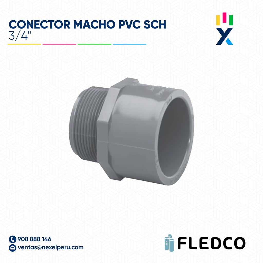 CONECTOR MACHO PVC SCH/40/80 3/4" FLEDCO